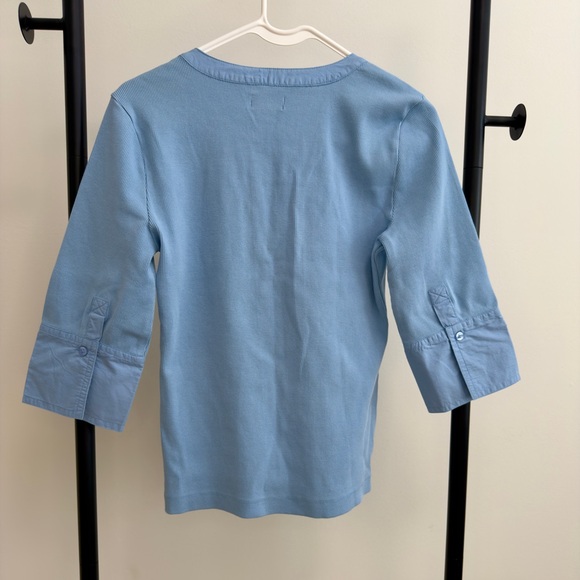Maeve Anthropologie Light Blue Cuffed Popover 3/4 Sleeve Top | Size Medium - Picture 9 of 10
